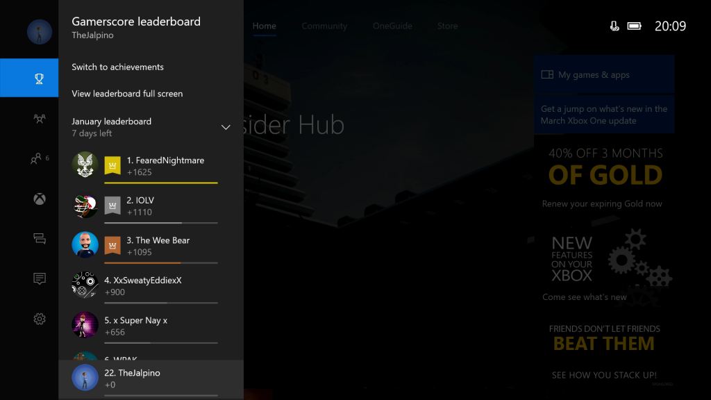 Xbox One Creators Update Guide Gamerscore Leaderboard