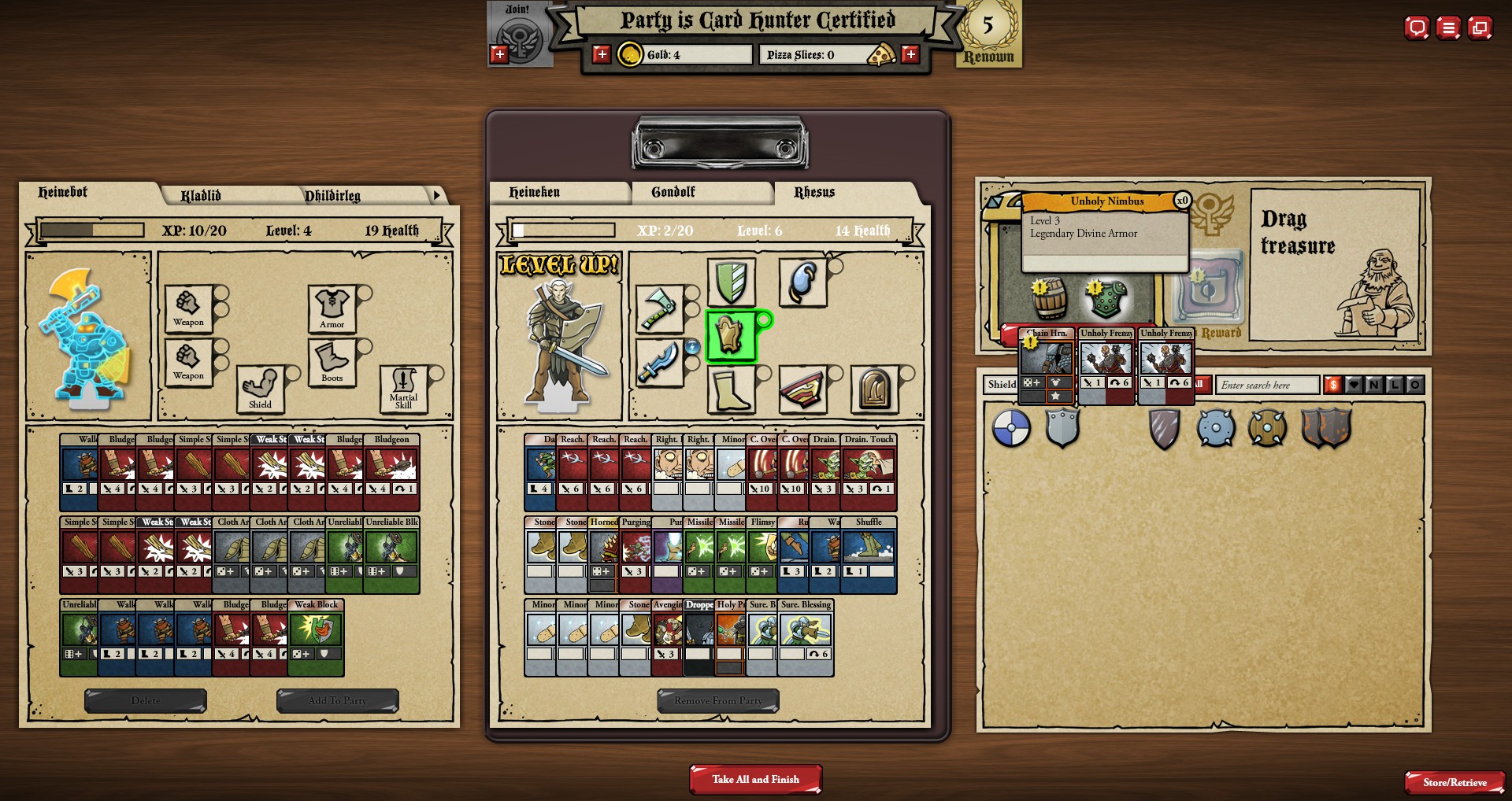 card hunter inventory